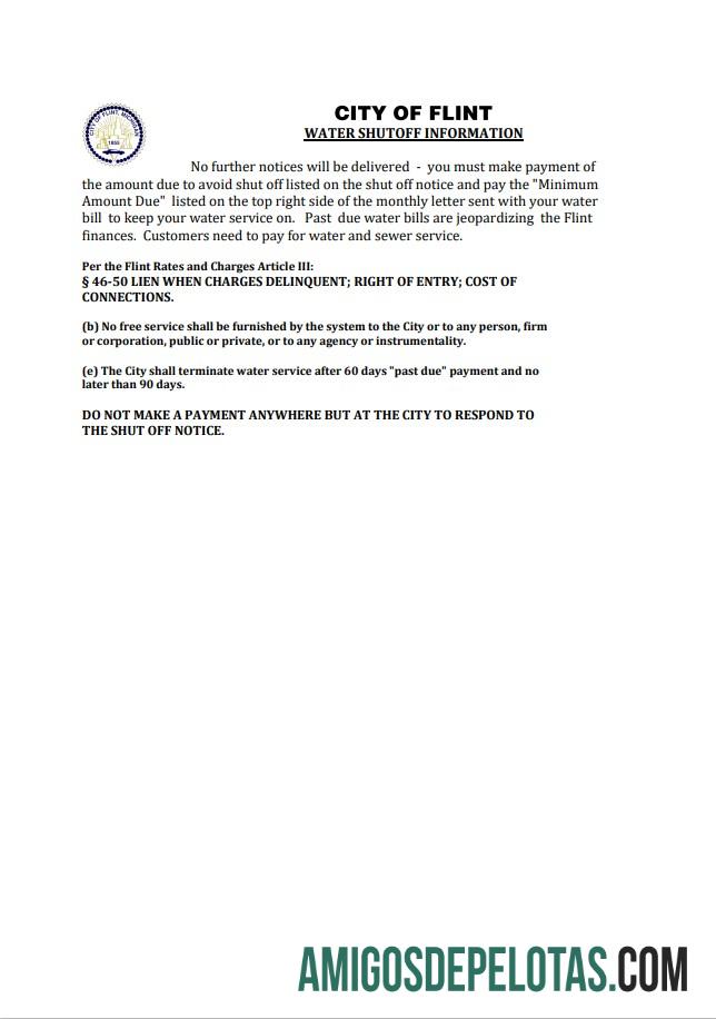 realista Aviso de desligamento da conta de serviços públicos de água da cidade de Flint, Michigan, EUA, modelo Word e PDF, versão 2